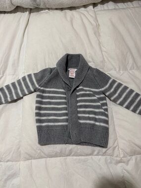 Childrens Gray & White Striped Knit Shawl Collar Cardigan
